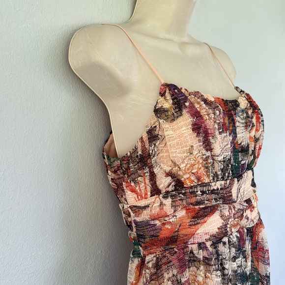 Anthropologie Maeve peach purple floral sheer layered mesh cocktail dress size 2 - Picture 6 of 13
